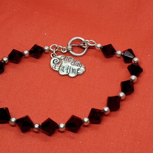 Genuine Swarovski Garnet Crystal Toggle Bracelet with One Day at Time Charm - Picture 4 of 9